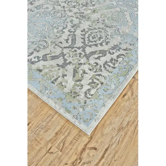 Blue Gray and Green Floral Power Loom Worn Faded Area Rug Photo 4