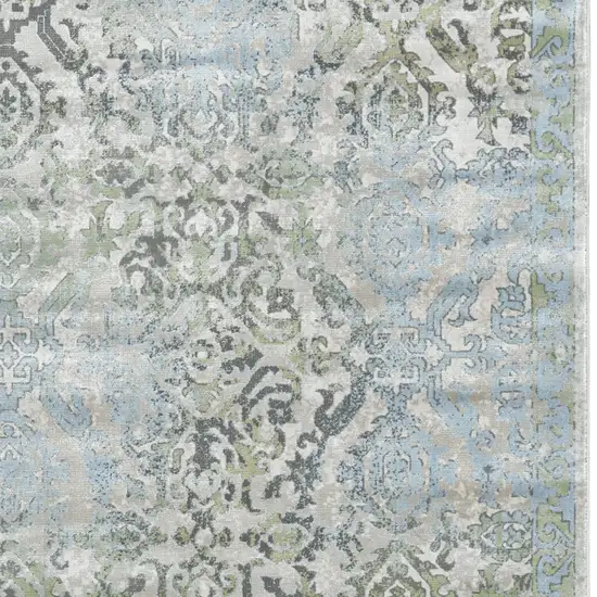 Blue Gray and Green Floral Power Loom Worn Faded Area Rug Photo 8