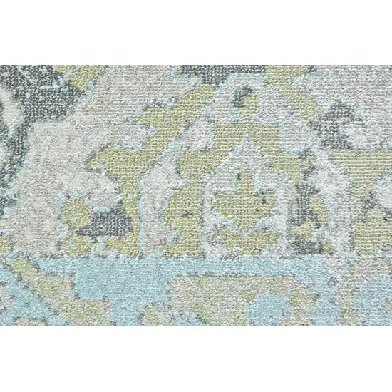 Blue Gray and Green Floral Power Loom Worn Faded Area Rug Photo 7