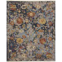 Photo of Blue Gray and Red Wool Floral Hand Knotted Area Rug With Fringe