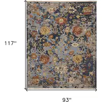 Photo of Blue Gray and Red Wool Floral Hand Knotted Area Rug With Fringe