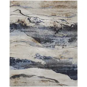 Photo of Blue Gray and Tan Abstract Power Loom Area Rug