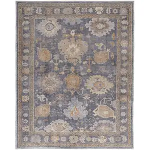 Photo of Blue Gray and Tan Oriental Hand Knotted Worn Faded Area Rug