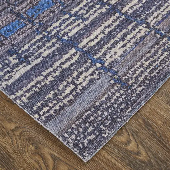 Blue Gray and Tan Striped Power Loom Worn Faded Washable Area Rug Photo 5