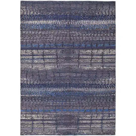 Blue Gray and Tan Striped Power Loom Worn Faded Washable Area Rug Photo 4