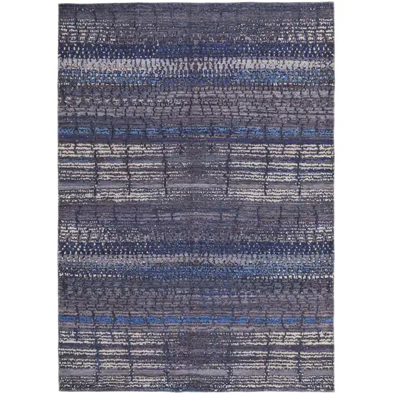 Blue Gray and Tan Striped Power Loom Worn Faded Washable Area Rug Photo 5