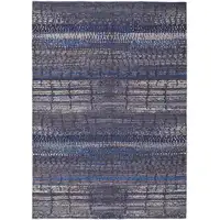 Photo of Blue Gray and Tan Striped Power Loom Worn Faded Washable Area Rug