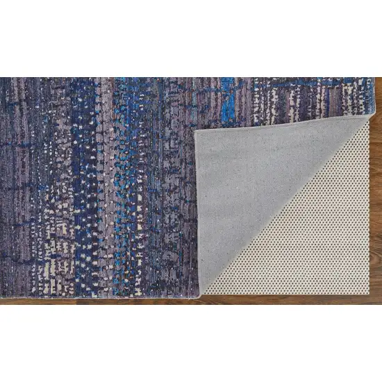 Blue Gray and Tan Striped Power Loom Worn Faded Washable Area Rug Photo 9