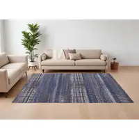 Photo of Blue Gray and Tan Striped Power Loom Worn Faded Washable Area Rug