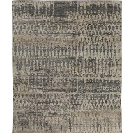 Blue Gray and Tan Wool Abstract Hand Knotted Area Rug Photo 6