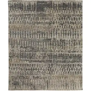 Photo of Blue Gray and Tan Wool Abstract Hand Knotted Area Rug