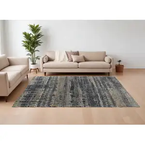 Photo of Blue Gray and Tan Wool Abstract Hand Knotted Area Rug