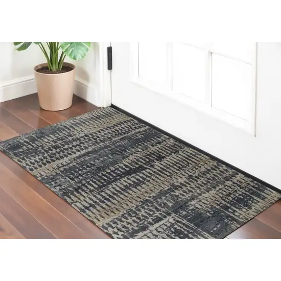 Blue Gray and Tan Wool Abstract Hand Knotted Area Rug Photo 1