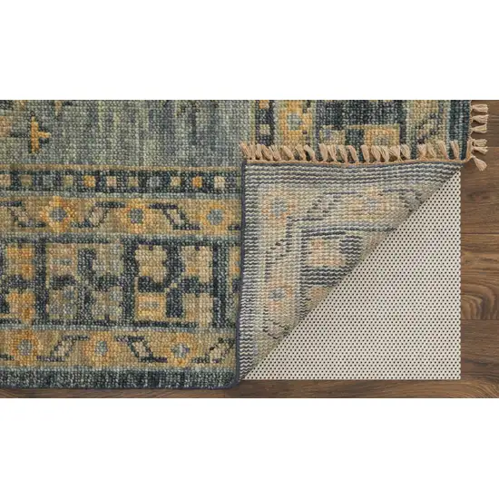 Blue Gray and Tan Wool Oriental Hand Knotted Area Rug With Fringe Photo 5