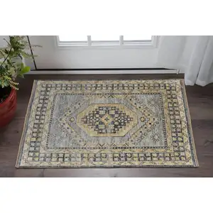 Photo of Blue Gray and Tan Wool Oriental Hand Knotted Area Rug With Fringe