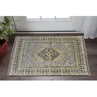 Photo of Blue Gray and Tan Wool Oriental Hand Knotted Area Rug With Fringe