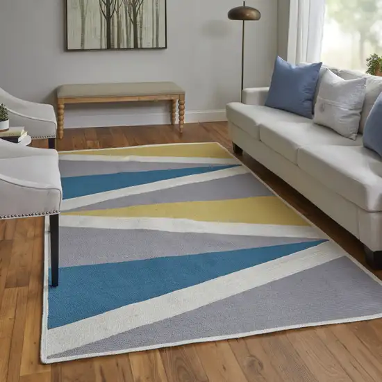 Blue Gray and Yellow Geometric Power Loom Area Rug Photo 7