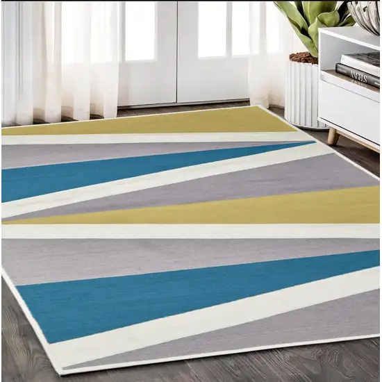 Blue Gray and Yellow Geometric Power Loom Area Rug Photo 1