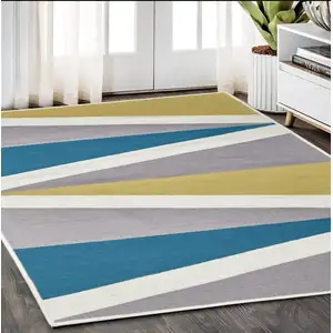 Photo of Blue Gray and Yellow Geometric Power Loom Area Rug