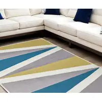 Photo of Blue Gray and Yellow Geometric Power Loom Area Rug