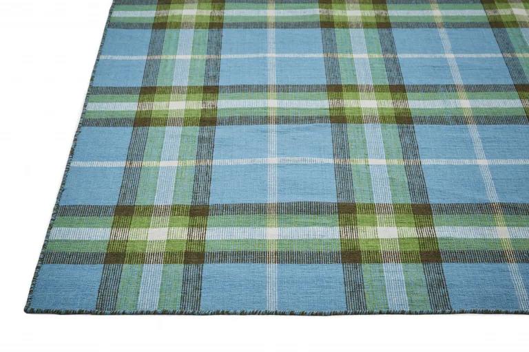 Blue Green And Black Abstract Hand Woven Stain Resistant Area Rug Photo 5