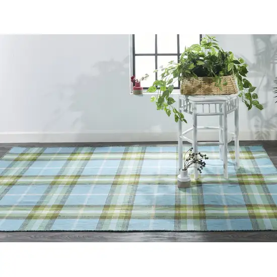 Blue Green And Black Abstract Hand Woven Stain Resistant Area Rug Photo 9