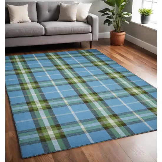 Blue and Green Abstract Hand Woven Area Rug Photo 1