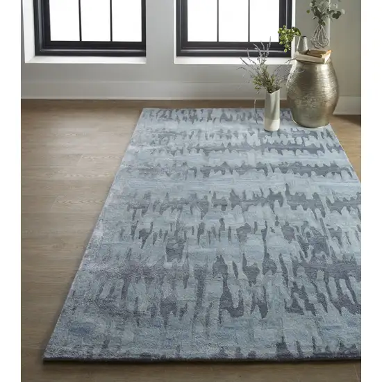 Blue Green And Gray Abstract Tufted Handmade Area Rug Photo 6