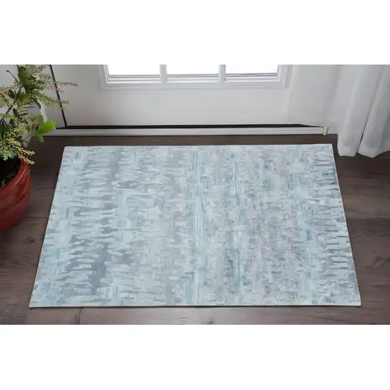 Blue Green And Gray Abstract Tufted Handmade Area Rug Photo 2