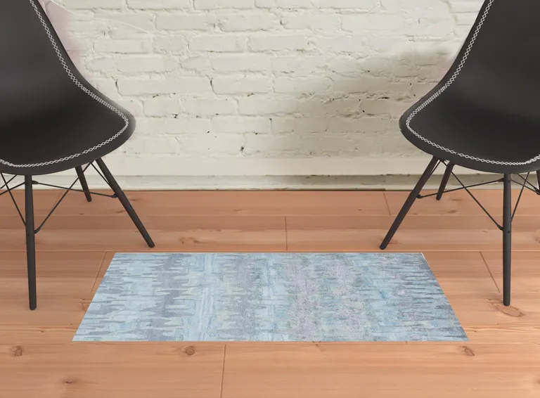 Blue Green And Gray Abstract Tufted Handmade Area Rug Photo 2