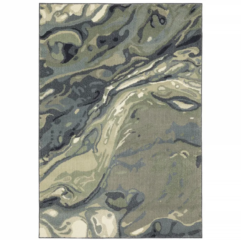 Blue Green And Grey Abstract Power Loom Stain Resistant Area Rug Photo 1