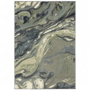 Photo of Blue Green And Grey Abstract Power Loom Stain Resistant Area Rug