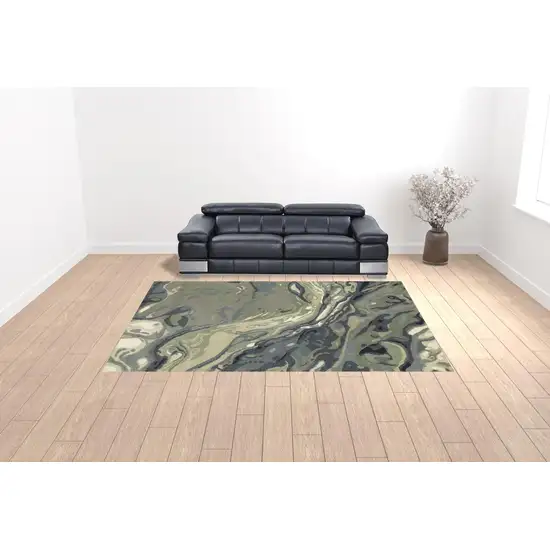 Blue Green And Grey Abstract Power Loom Stain Resistant Area Rug Photo 2