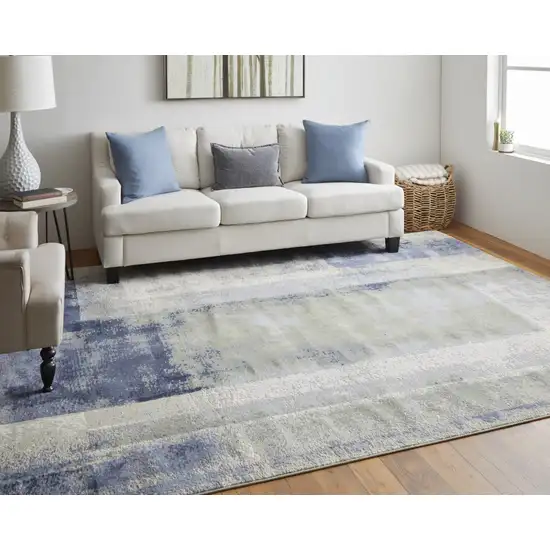 Blue Green And Ivory Abstract Power Loom Distressed Area Rug Photo 4