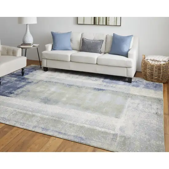 Blue Green And Ivory Abstract Power Loom Distressed Area Rug Photo 6