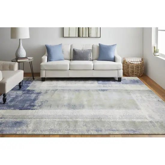 Blue Green And Ivory Abstract Power Loom Distressed Area Rug Photo 5