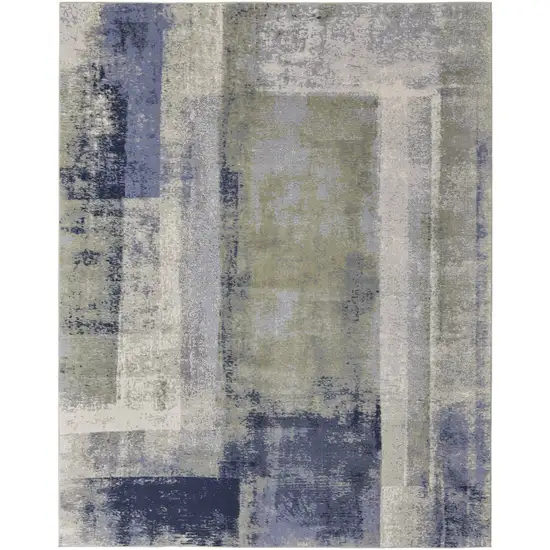 Blue Green And Ivory Abstract Power Loom Distressed Area Rug Photo 1