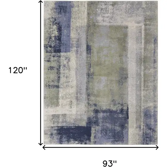 Blue Green And Ivory Abstract Power Loom Distressed Area Rug Photo 10