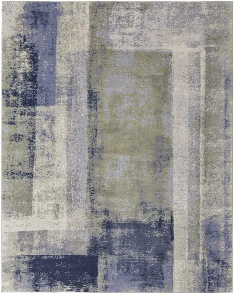 Blue Green And Ivory Abstract Power Loom Distressed Area Rug Photo 1