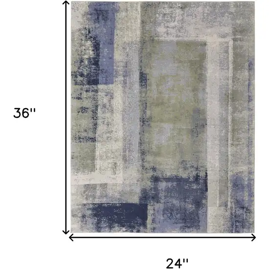 Blue Green And Ivory Abstract Power Loom Distressed Area Rug Photo 10