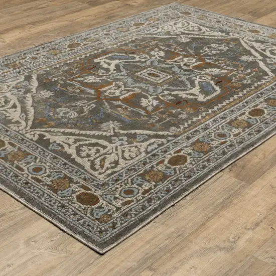 Blue Green And Ivory Medallion Area Rug Photo 4