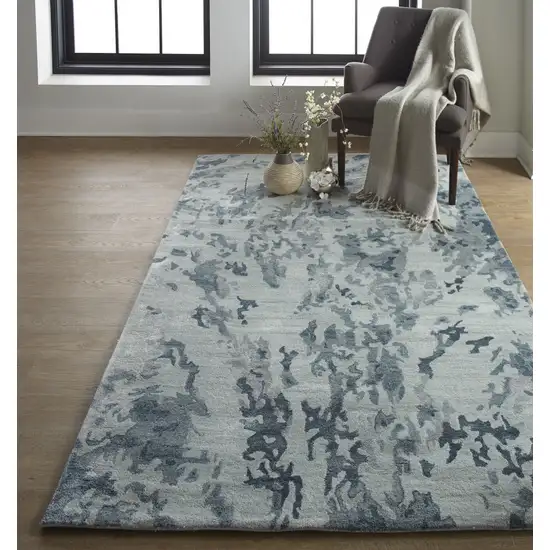 Blue Green And Silver Abstract Tufted Handmade Area Rug Photo 2