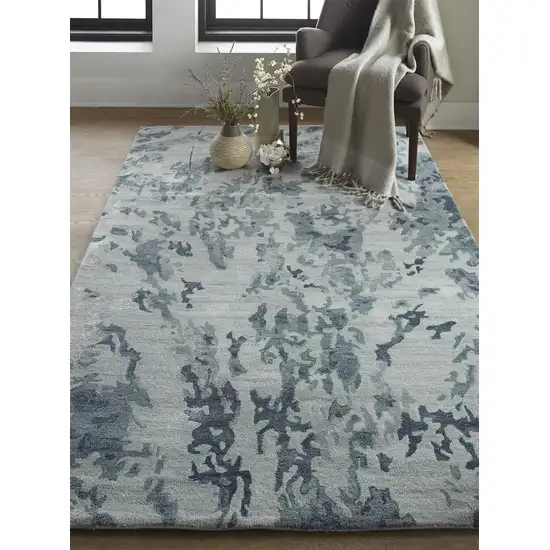 Blue Green And Silver Abstract Tufted Handmade Area Rug Photo 3