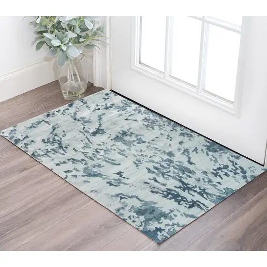 Blue and Green Abstract Hand Tufted Area Rug Photo 1