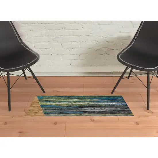 Blue Green And Taupe Stain Resistant Area Rug Photo 2