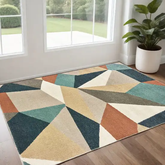 Blue Green Beige Retro Wedge Indoor Area Rug Photo 1