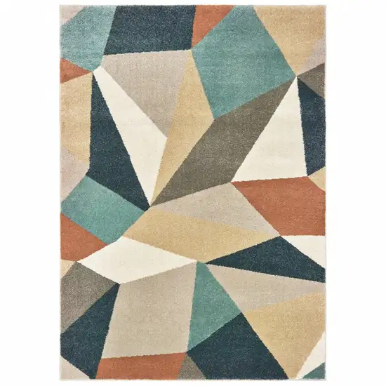 Blue Green Beige Retro Wedge Indoor Area Rug Photo 1