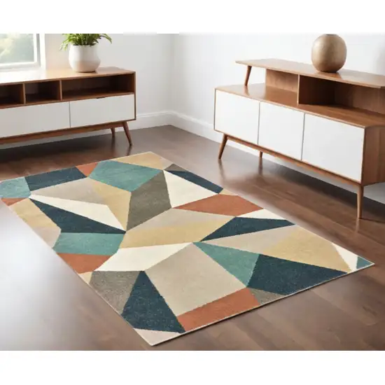 Blue Green Beige Retro Wedge Indoor Indoor Area Rug Photo 2