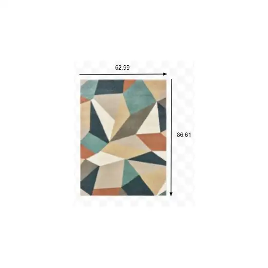 Blue Green Beige Retro Wedge Indoor Indoor Area Rug Photo 5