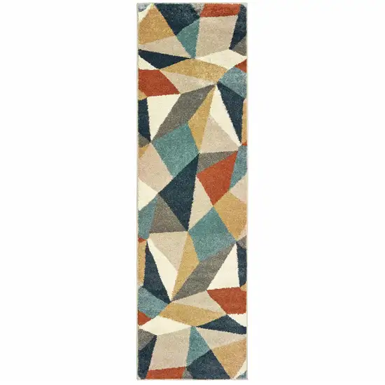 Blue Green Beige Retro Wedge Indoor Runner Rug Photo 1